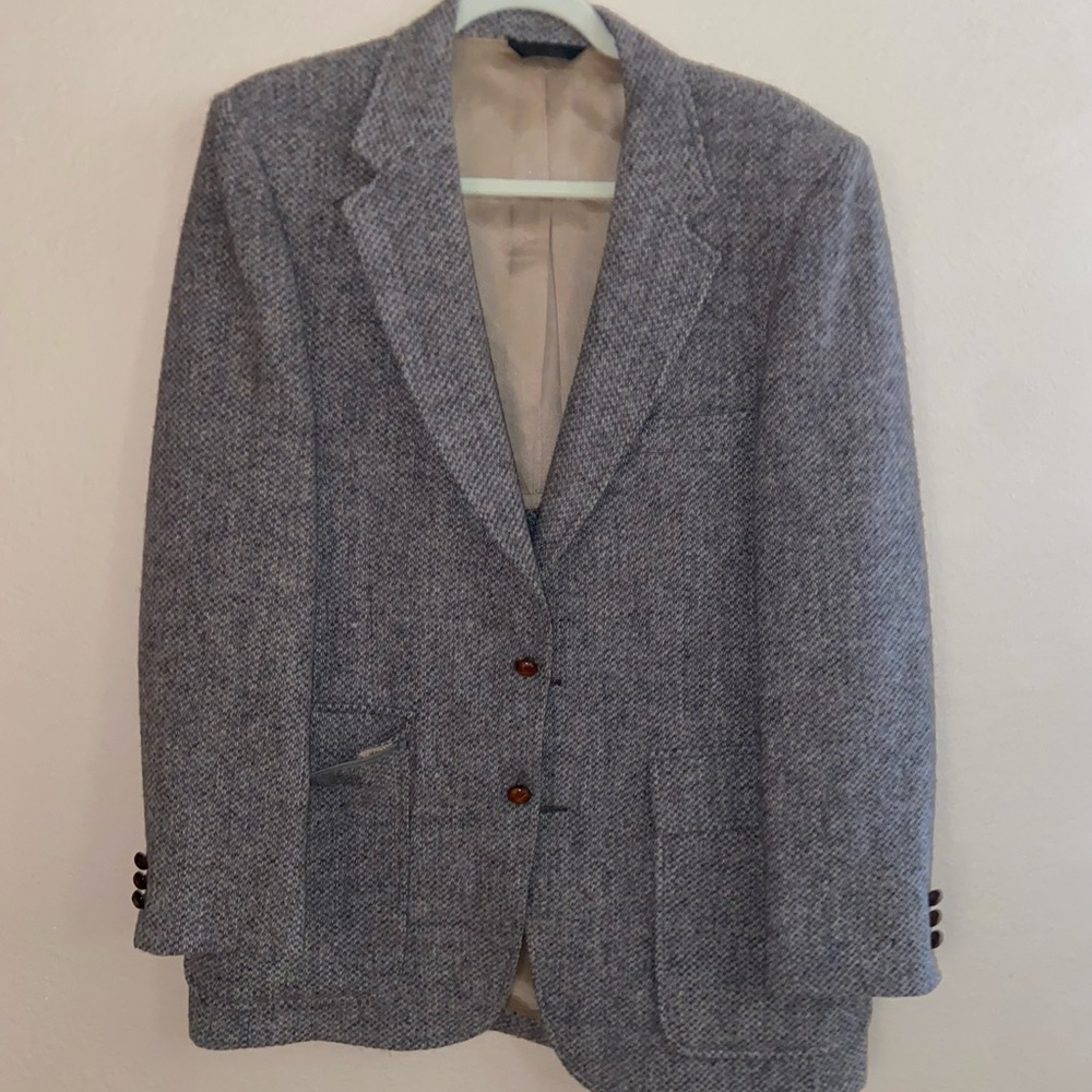 Brown wool mix Scottish wool tailored blazer jacket vintage formal retro coat